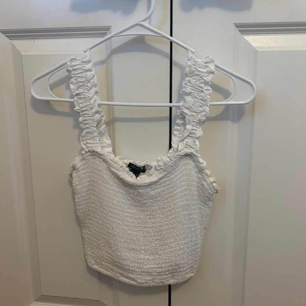 Forever 21 White Ruffled Crop Top